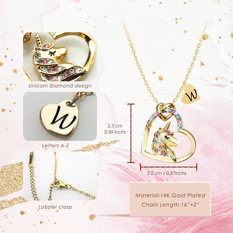 PYXC Valentines Day Gifts - Unicorn Necklace Gifts for Girls, Gold CZ Heart Unicorn Jewelry Initial Girls Birthday Colorful Heart Necklace Birthday present - Image 4
